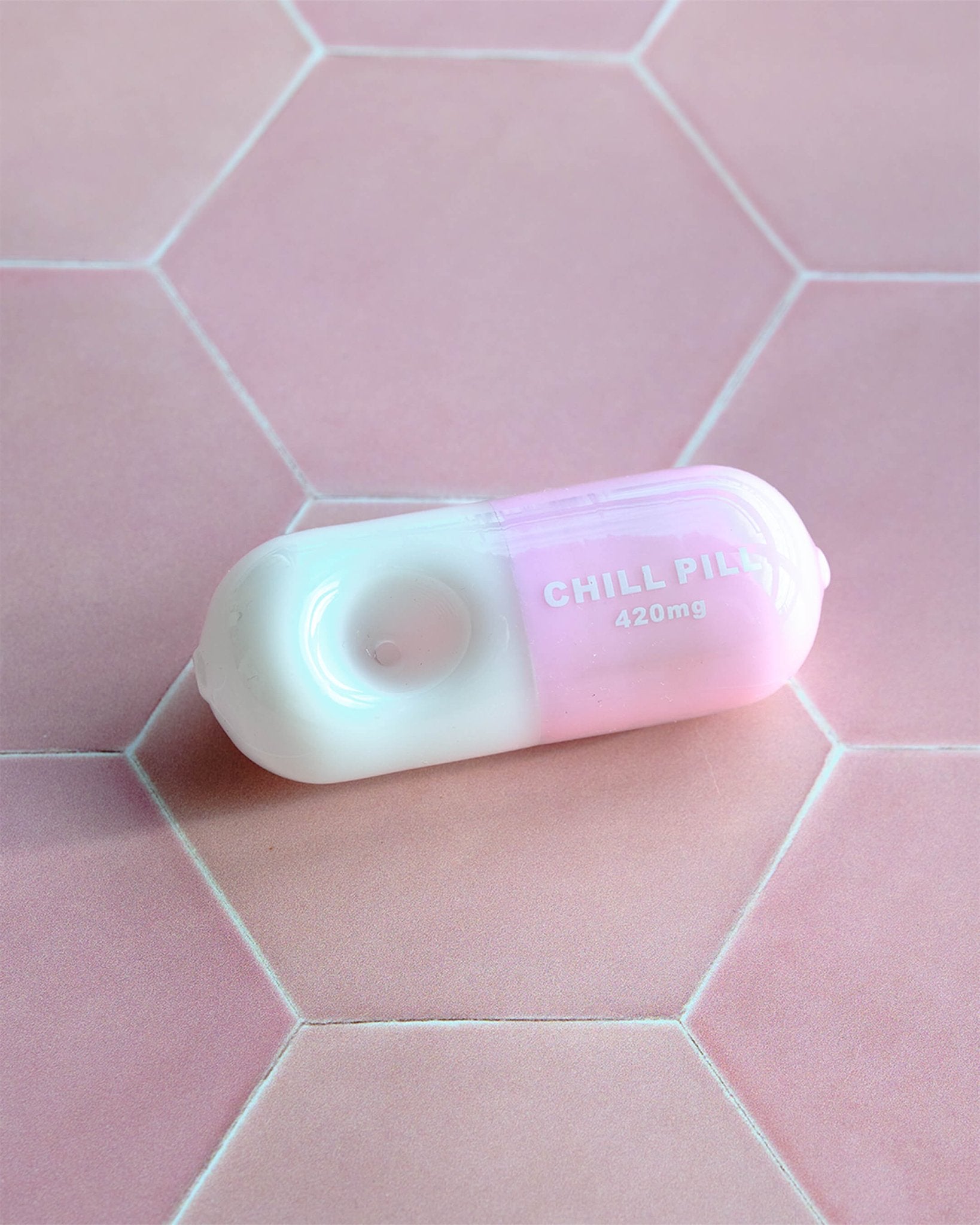 CHILL PILL PIPE - Summer Sunset - milky pink and white color - glass pipe