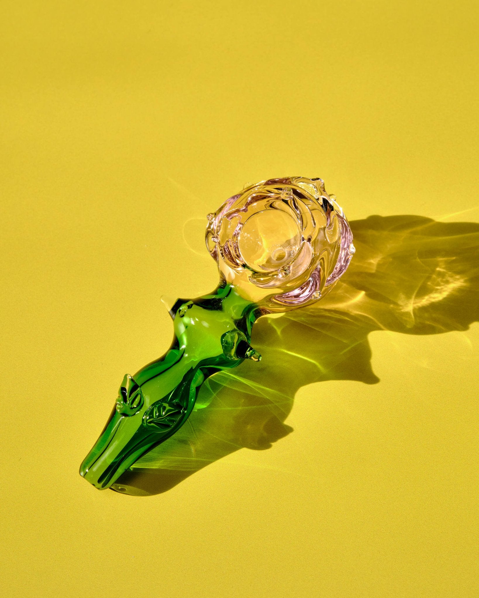 ROSE PIPE - Summer Sunset - rose shaped glass pipe, pink and green color